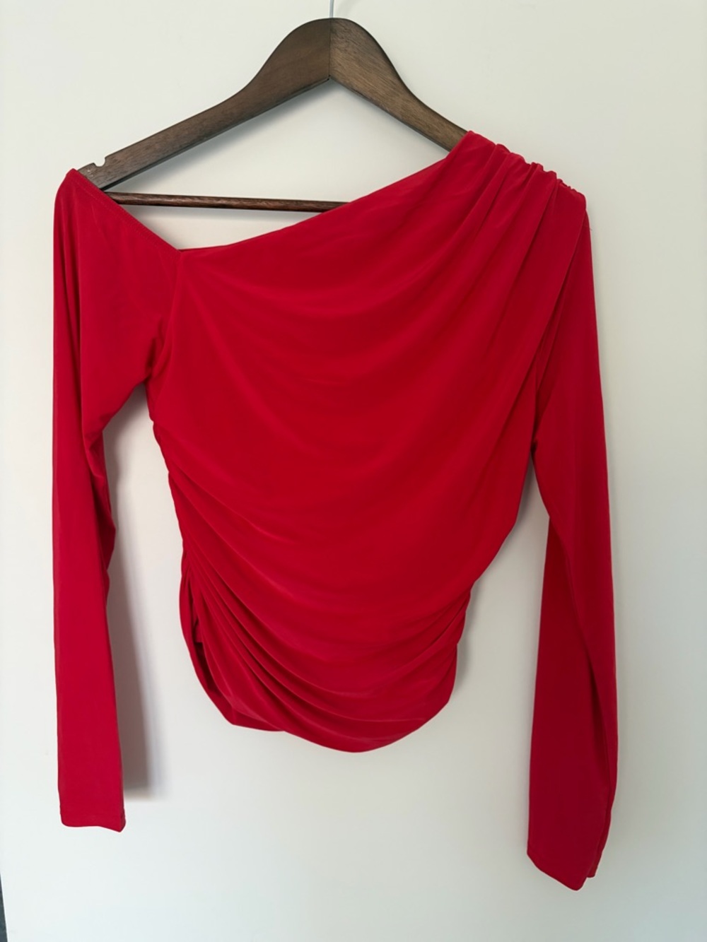 ASOS Red One Shoulder Ruched Top Sexy Going Out Clubwear Long Sleeve Size 10